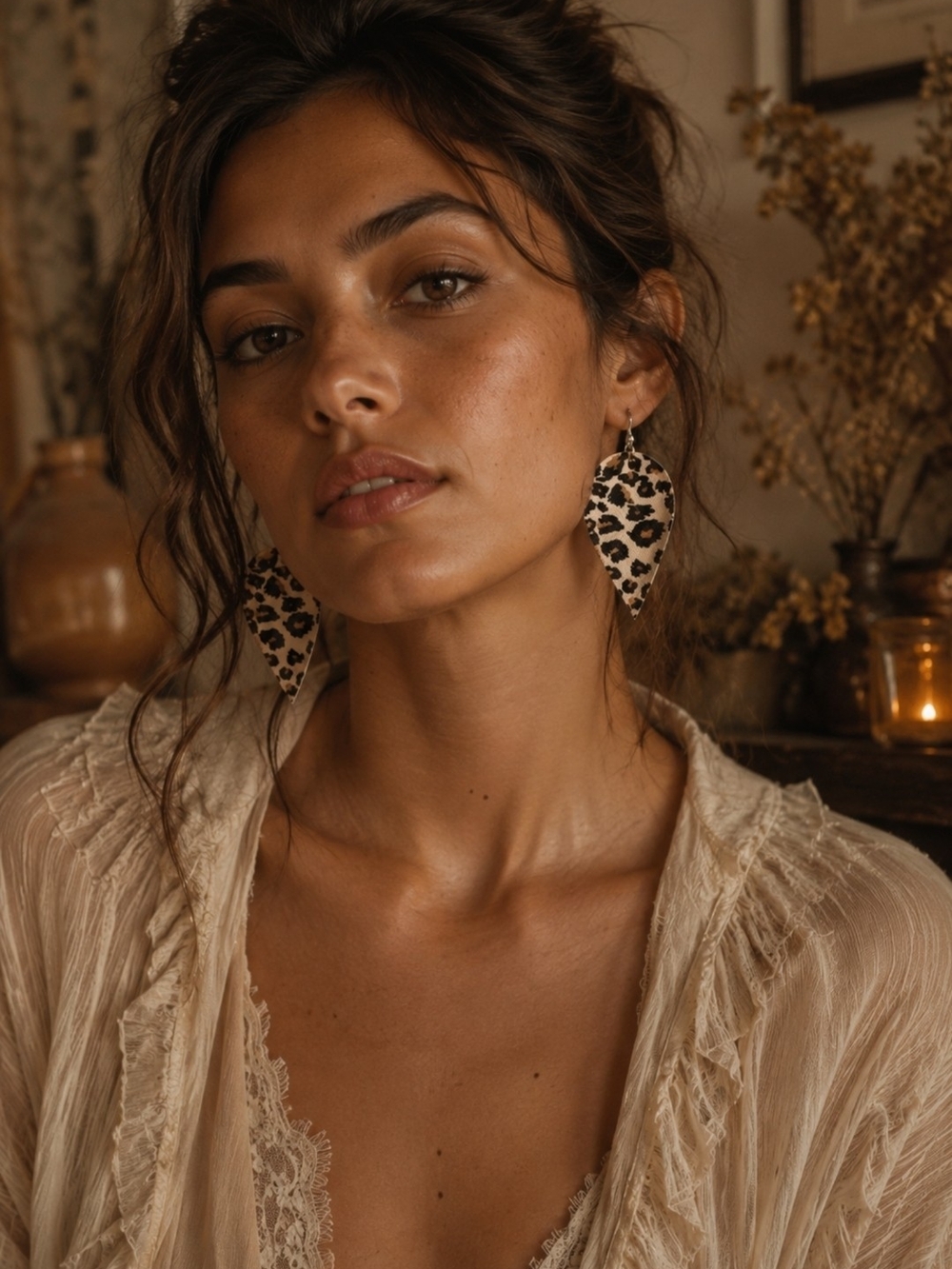 4/$15 Leopard Print Teardrop Dangle Earrings - Brown/Black Women's Boho Jewelry